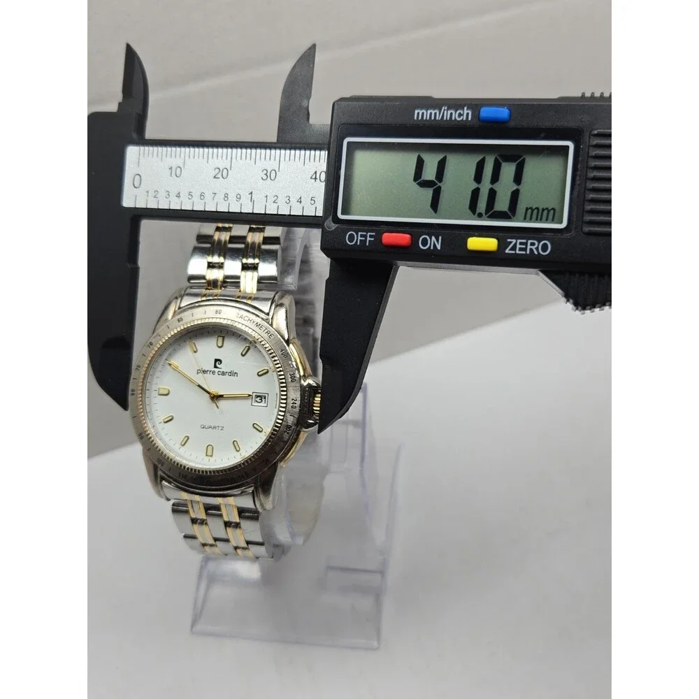 Pierre Cardin Mens Tachymeter Date 41mm Watch Two Tone Silver Gold New Battery